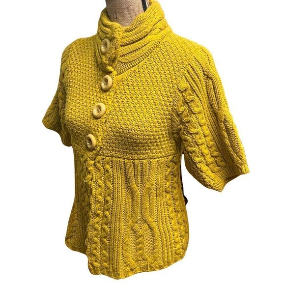 Ivy Jane Mustard Yellow Thick Knit Short Sleeve Button Front Sweater Cardigan - Picture 7 of 8